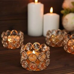 6 Round 1.5" Crystal Beaded Metal Tea Light Candle Holders - Gold -Optimal Home Decoration 6 round 1 5 crystal beaded metal tea light candle holders gold chdlr cand 003 2 gold 30494226251839