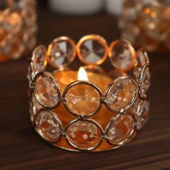 6 Round 1.5" Crystal Beaded Metal Tea Light Candle Holders - Gold -Optimal Home Decoration 6 round 1 5 crystal beaded metal tea light candle holders gold chdlr cand 003 2 gold 30494226284607