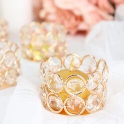 6 Round 1.5" Crystal Beaded Metal Tea Light Candle Holders - Gold -Optimal Home Decoration 6 round 1 5 crystal beaded metal tea light candle holders gold chdlr cand 003 2 gold 30494226317375