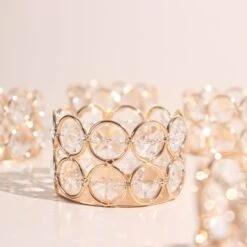 6 Round 1.5" Crystal Beaded Metal Tea Light Candle Holders - Gold -Optimal Home Decoration 6 round 1 5 crystal beaded metal tea light candle holders gold chdlr cand 003 2 gold 30494226481215