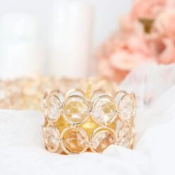 6 Round 1.5" Crystal Beaded Metal Tea Light Candle Holders - Gold -Optimal Home Decoration 6 round 1 5 crystal beaded metal tea light candle holders gold chdlr cand 003 2 gold 30494226513983