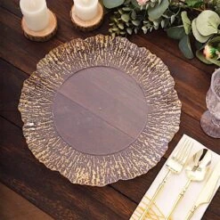 6 Round 12" Plastic Charger Plates With Reef Rim Design - Clear With Gold 16 6 Round 12" Plastic Charger Plates With Reef Rim Design - Clear With Gold -Optimal Home Decoration 6 round 12 plastic charger plates with gold reef rim clear chrg plst0044 12 clgd 31044574707775
