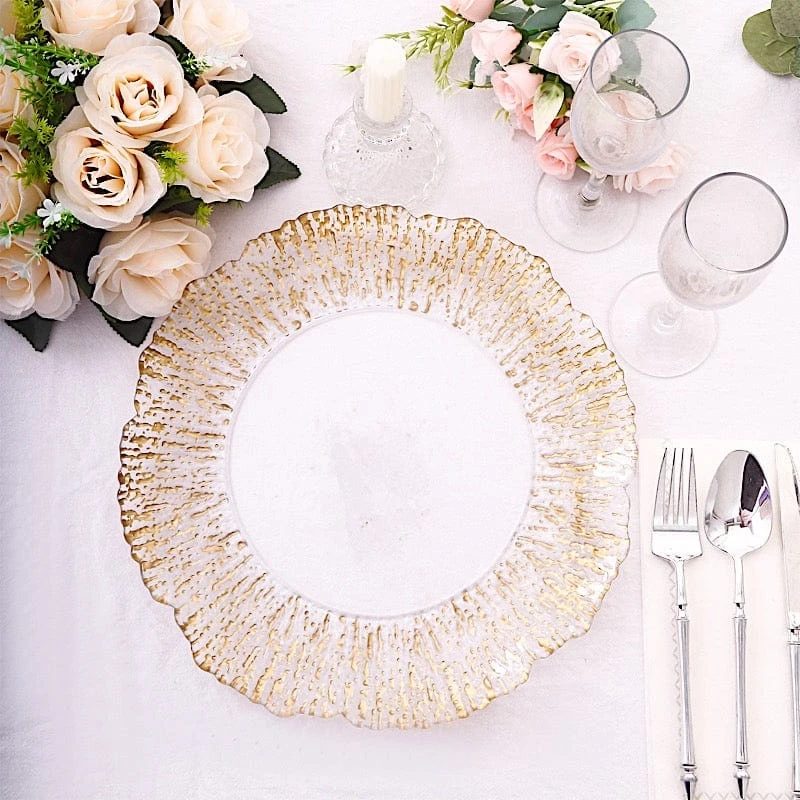 6 Round 12" Plastic Charger Plates With Reef Rim Design - Clear With Gold 12 6 Round 12" Plastic Charger Plates With Reef Rim Design - Clear With Gold - Image 10