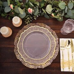 6 Round 12" Plastic Charger Plates With Reef Rim Design - Clear With Gold 18 6 Round 12" Plastic Charger Plates With Reef Rim Design - Clear With Gold -Optimal Home Decoration 6 round 12 plastic charger plates with gold reef rim clear chrg plst0044 12 clgd 31044574773311