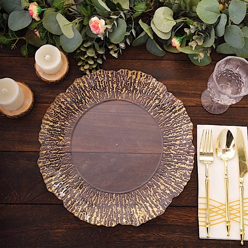 6 Round 12" Plastic Charger Plates With Reef Rim Design - Clear With Gold 9 6 Round 12" Plastic Charger Plates With Reef Rim Design - Clear With Gold - Image 7