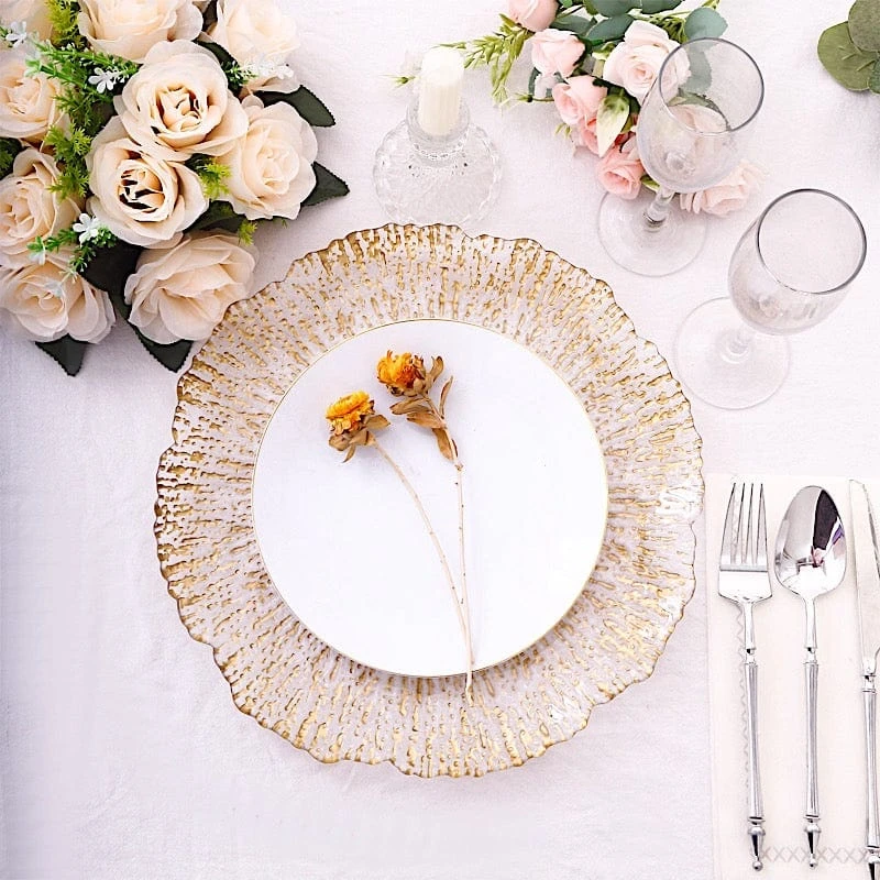 6 Round 12" Plastic Charger Plates With Reef Rim Design - Clear With Gold 8 6 Round 12" Plastic Charger Plates With Reef Rim Design - Clear With Gold - Image 6