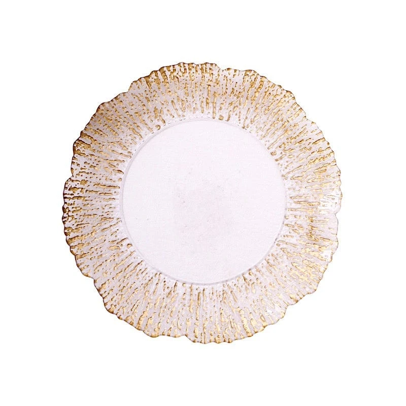 6 Round 12" Plastic Charger Plates With Reef Rim Design - Clear With Gold 3 6 Round 12" Plastic Charger Plates With Reef Rim Design - Clear With Gold