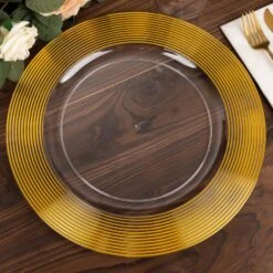 6 Round 13" Plastic Charger Plates With Lined Rim - Clear And Gold -Optimal Home Decoration 6 round 13 lined rim plastic wedding charger plates clear and gold chrg plst0030 clgd 30930769641535