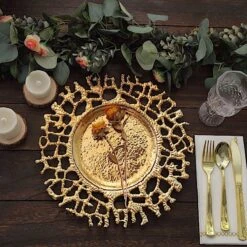 6 Round 13" Lace Pattern Decorative Plastic Charger Plates - Gold 18 6 Round 13" Lace Pattern Decorative Plastic Charger Plates - Gold -Optimal Home Decoration 6 round 13 molten branch acrylic charger plates gold chrg plst0033 gold 30930756599871