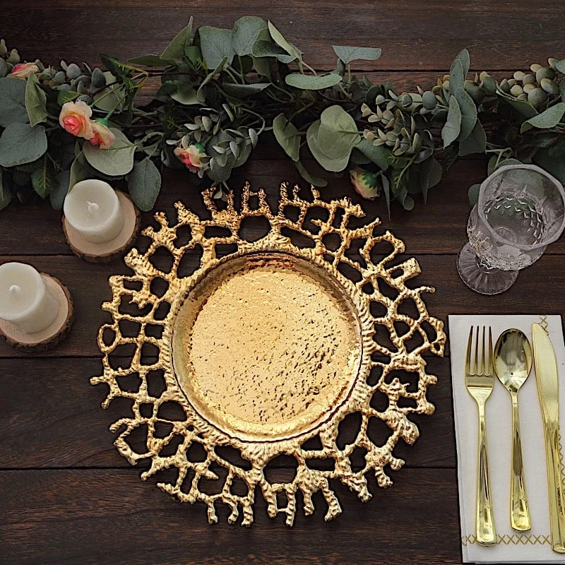 6 Round 13" Lace Pattern Decorative Plastic Charger Plates - Gold 8 6 Round 13" Lace Pattern Decorative Plastic Charger Plates - Gold - Image 6