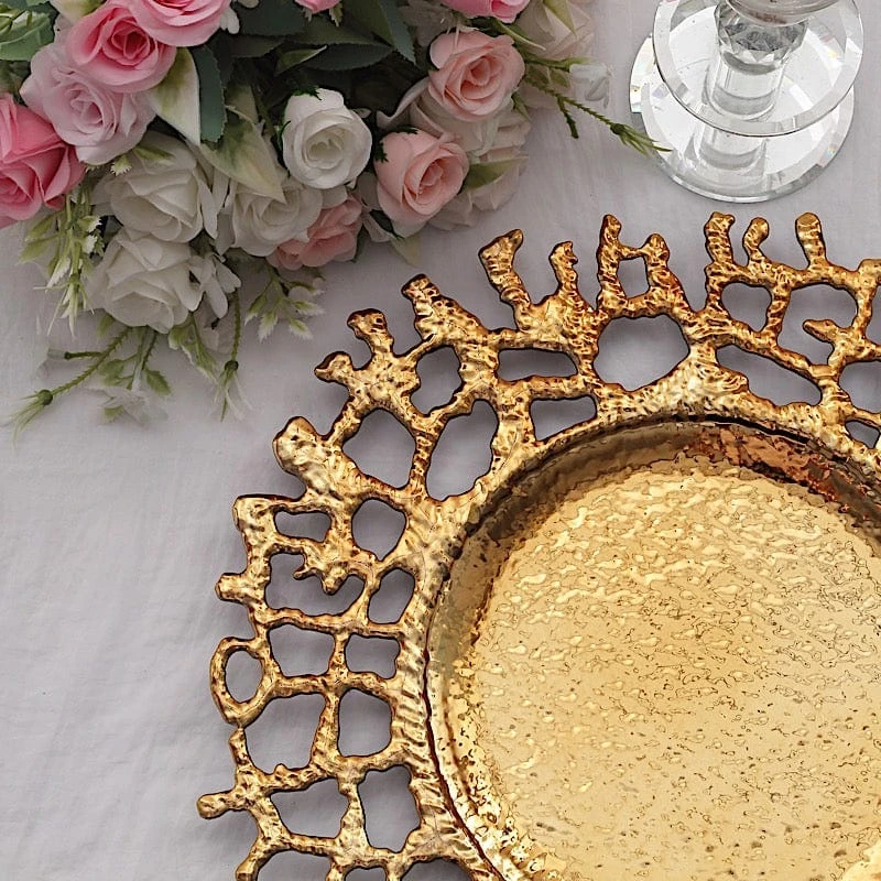 6 Round 13" Lace Pattern Decorative Plastic Charger Plates - Gold 13 6 Round 13" Lace Pattern Decorative Plastic Charger Plates - Gold - Image 11