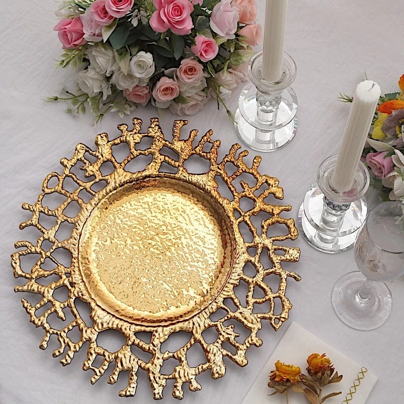 6 Round 13" Lace Pattern Decorative Plastic Charger Plates - Gold 11 6 Round 13" Lace Pattern Decorative Plastic Charger Plates - Gold - Image 9