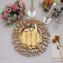 6 Round 13" Lace Pattern Decorative Plastic Charger Plates - Gold 22 6 Round 13" Lace Pattern Decorative Plastic Charger Plates - Gold -Optimal Home Decoration 6 round 13 molten branch acrylic charger plates gold chrg plst0033 gold 30930756829247