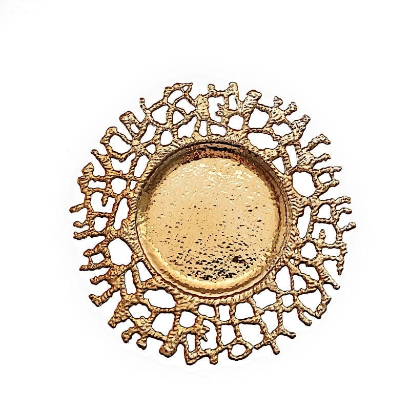 6 Round 13" Lace Pattern Decorative Plastic Charger Plates - Gold 3 6 Round 13" Lace Pattern Decorative Plastic Charger Plates - Gold