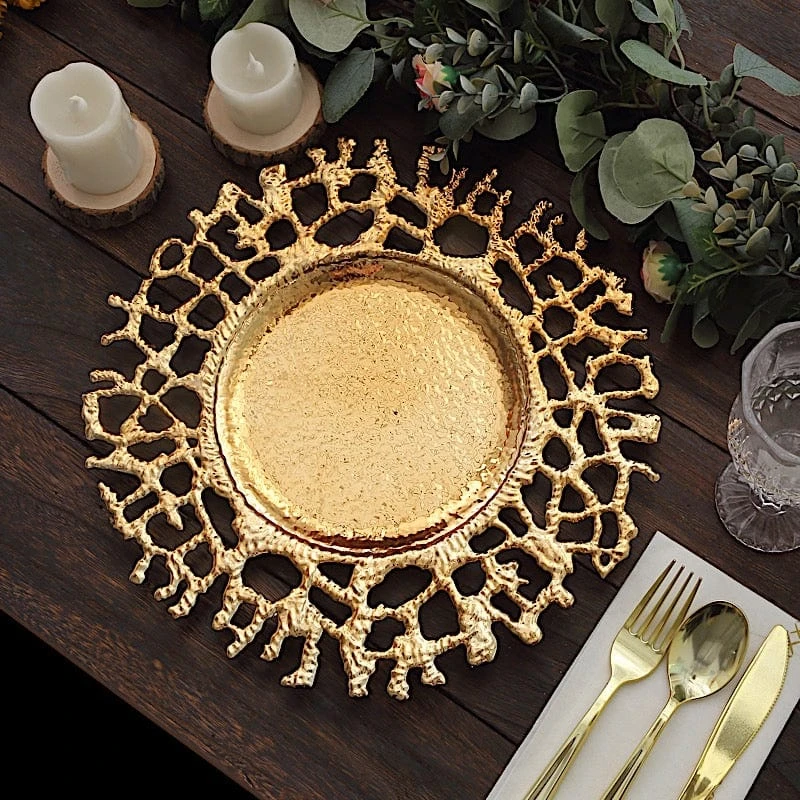 6 Round 13" Lace Pattern Decorative Plastic Charger Plates - Gold 7 6 Round 13" Lace Pattern Decorative Plastic Charger Plates - Gold - Image 5