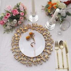 6 Round 13" Lace Pattern Decorative Plastic Charger Plates - Gold 21 6 Round 13" Lace Pattern Decorative Plastic Charger Plates - Gold -Optimal Home Decoration 6 round 13 molten branch acrylic charger plates gold chrg plst0033 gold 30930756960319