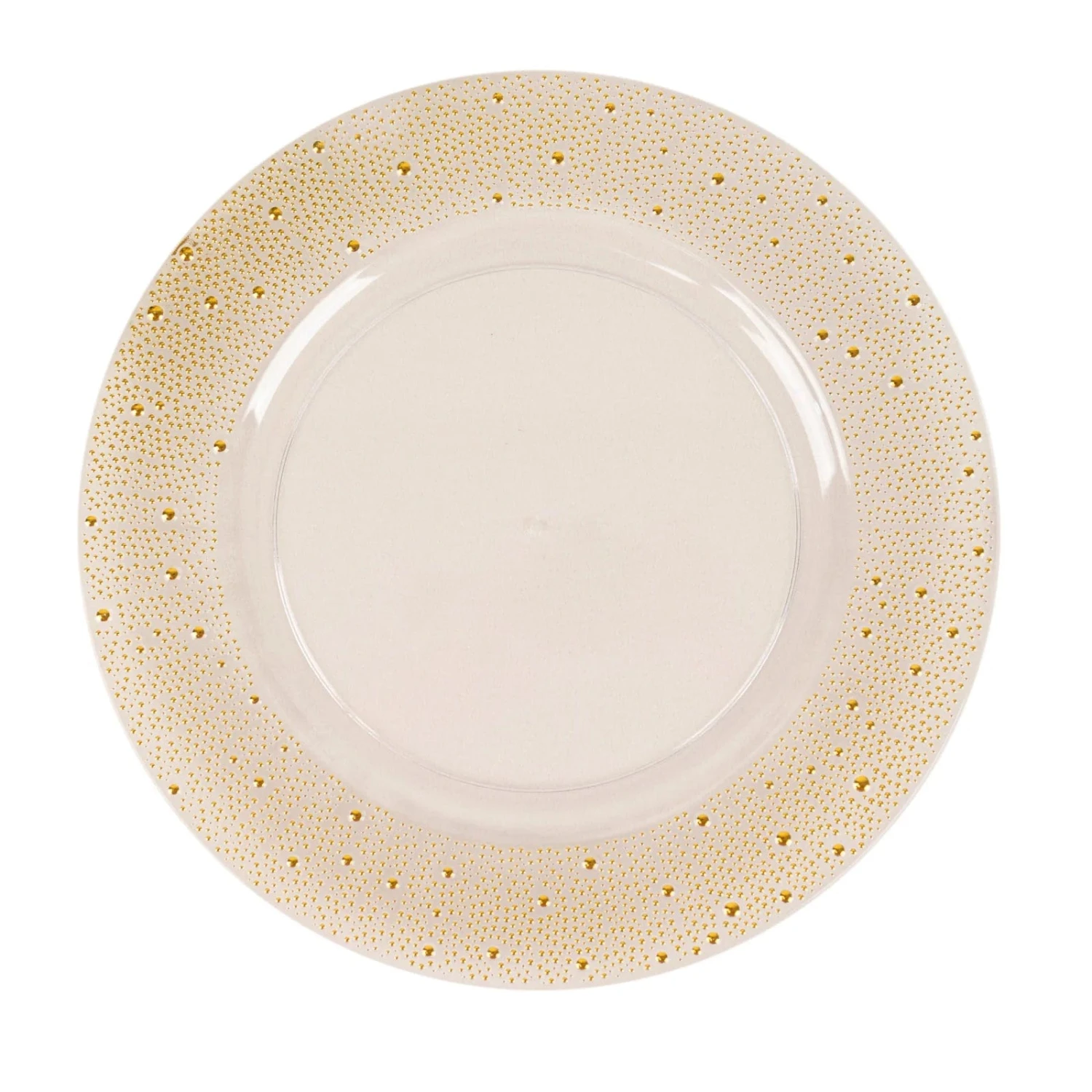 6 Round 13" Plastic Charger Plates With Pearl Beaded Rim - Clear And Gold 3 6 Round 13" Plastic Charger Plates With Pearl Beaded Rim - Clear And Gold