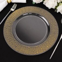6 Round 13" Plastic Charger Plates With Pearl Beaded Rim - Clear And Gold 14 6 Round 13" Plastic Charger Plates With Pearl Beaded Rim - Clear And Gold -Optimal Home Decoration 6 round 13 pearl beaded plastic wedding charger plates clear and gold chrg plst0031 clgd 30930664161343