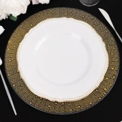 6 Round 13" Plastic Charger Plates With Pearl Beaded Rim - Clear And Gold 19 6 Round 13" Plastic Charger Plates With Pearl Beaded Rim - Clear And Gold -Optimal Home Decoration 6 round 13 pearl beaded plastic wedding charger plates clear and gold chrg plst0031 clgd 30930664259647