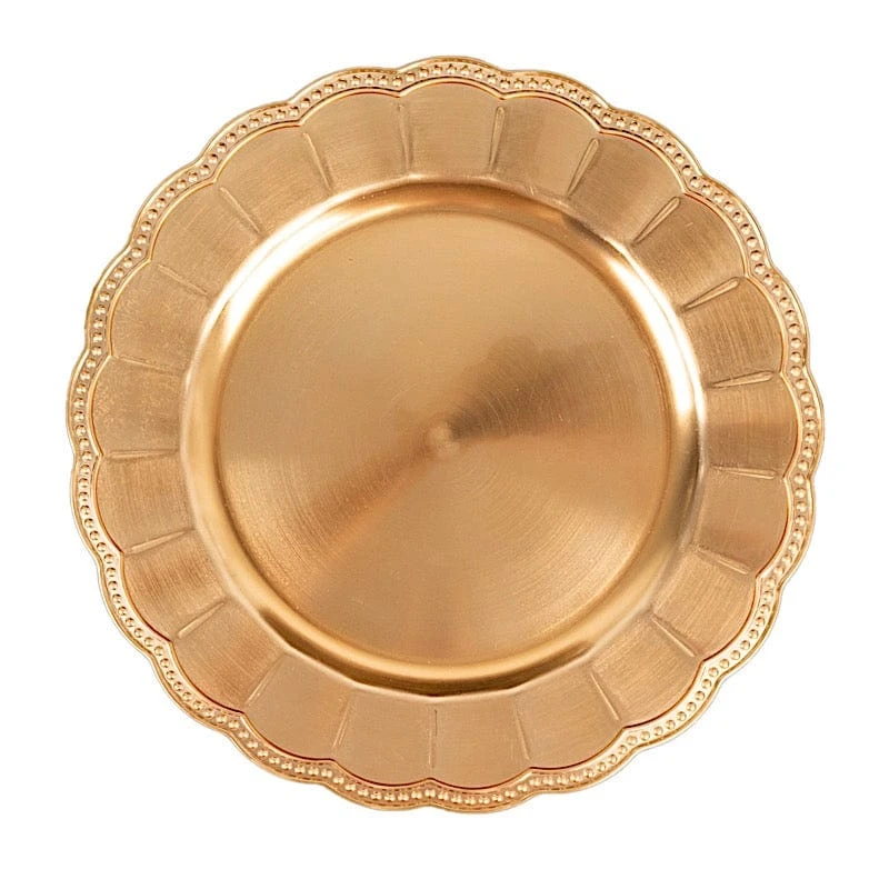 6 Round 13" Plastic Charger Plates With Beaded Sunflower Rim - Metallic Gold 3 6 Round 13" Plastic Charger Plates With Beaded Sunflower Rim - Metallic Gold
