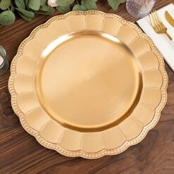 6 Round 13" Plastic Charger Plates With Beaded Sunflower Rim - Metallic Gold 17 6 Round 13" Plastic Charger Plates With Beaded Sunflower Rim - Metallic Gold -Optimal Home Decoration 6 round 13 plastic charger plates with beaded sunflower rim metallic gold chrg plst0036 gold 30944164642879