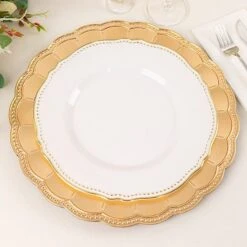 6 Round 13" Plastic Charger Plates With Beaded Sunflower Rim - Metallic Gold 21 6 Round 13" Plastic Charger Plates With Beaded Sunflower Rim - Metallic Gold -Optimal Home Decoration 6 round 13 plastic charger plates with beaded sunflower rim metallic gold chrg plst0036 gold 30944164675647