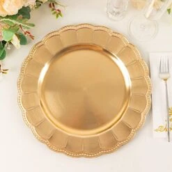 6 Round 13" Plastic Charger Plates With Beaded Sunflower Rim - Metallic Gold 26 6 Round 13" Plastic Charger Plates With Beaded Sunflower Rim - Metallic Gold -Optimal Home Decoration 6 round 13 plastic charger plates with beaded sunflower rim metallic gold chrg plst0036 gold 30944164741183
