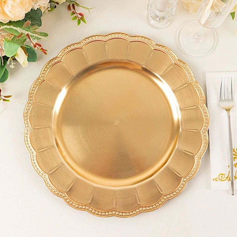 6 Round 13" Plastic Charger Plates With Beaded Sunflower Rim - Metallic Gold 14 6 Round 13" Plastic Charger Plates With Beaded Sunflower Rim - Metallic Gold - Image 12
