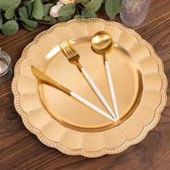 6 Round 13" Plastic Charger Plates With Beaded Sunflower Rim - Metallic Gold 22 6 Round 13" Plastic Charger Plates With Beaded Sunflower Rim - Metallic Gold -Optimal Home Decoration 6 round 13 plastic charger plates with beaded sunflower rim metallic gold chrg plst0036 gold 30944164839487