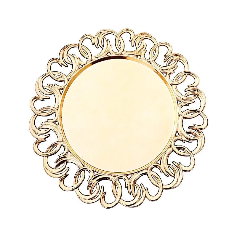 6 Round 13" Metallic Plastic Charger Plates With Entwined Swirl Rim - Gold 3 6 Round 13" Metallic Plastic Charger Plates With Entwined Swirl Rim - Gold