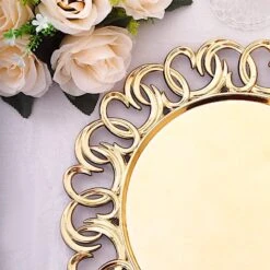 6 Round 13" Metallic Plastic Charger Plates With Entwined Swirl Rim - Gold 21 6 Round 13" Metallic Plastic Charger Plates With Entwined Swirl Rim - Gold -Optimal Home Decoration 6 round 13 plastic charger plates with entwined swirl rim gold chrg plst0043 gold 31044747460671