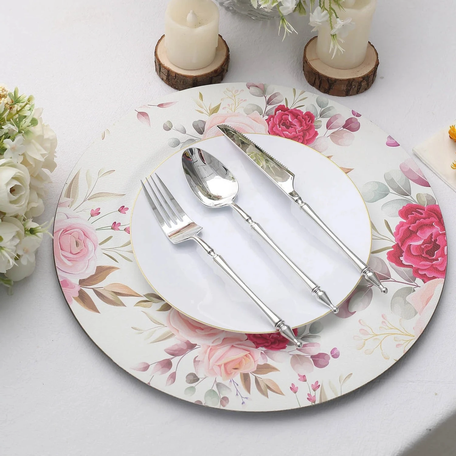 6 Round 13" Rose Floral Print Plastic Charger Plates - Assorted 11 6 Round 13" Rose Floral Print Plastic Charger Plates - Assorted - Image 9