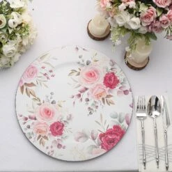 6 Round 13" Rose Floral Print Plastic Charger Plates - Assorted 18 6 Round 13" Rose Floral Print Plastic Charger Plates - Assorted -Optimal Home Decoration 6 round 13 rose floral print plastic charger plates assorted chrg plst0012 whtpk 30771585548351
