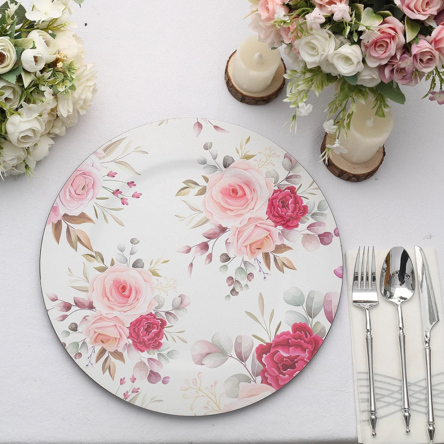 6 Round 13" Rose Floral Print Plastic Charger Plates - Assorted 10 6 Round 13" Rose Floral Print Plastic Charger Plates - Assorted - Image 8