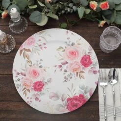 6 Round 13" Rose Floral Print Plastic Charger Plates - Assorted 15 6 Round 13" Rose Floral Print Plastic Charger Plates - Assorted -Optimal Home Decoration 6 round 13 rose floral print plastic charger plates assorted chrg plst0012 whtpk 30771585613887