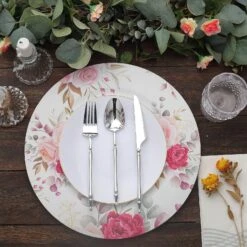 6 Round 13" Rose Floral Print Plastic Charger Plates - Assorted 17 6 Round 13" Rose Floral Print Plastic Charger Plates - Assorted -Optimal Home Decoration 6 round 13 rose floral print plastic charger plates assorted chrg plst0012 whtpk 30771585712191