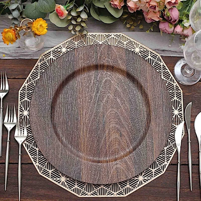 6 Round 13" Rustic Faux Wood Plastic Charger Plates 9 6 Round 13" Rustic Faux Wood Plastic Charger Plates - Image 7