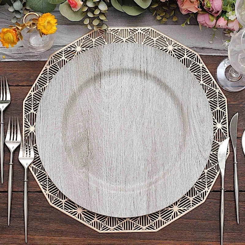 6 Round 13" Rustic Faux Wood Plastic Charger Plates 18 6 Round 13" Rustic Faux Wood Plastic Charger Plates - Image 16