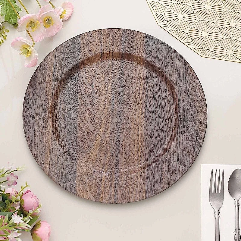 6 Round 13" Rustic Faux Wood Plastic Charger Plates 7 6 Round 13" Rustic Faux Wood Plastic Charger Plates - Image 5