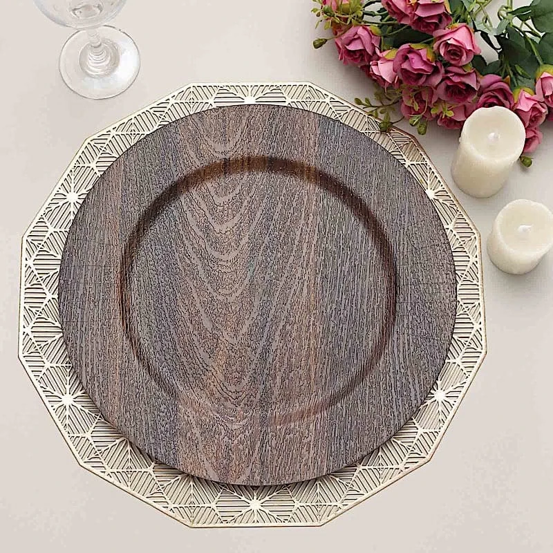 6 Round 13" Rustic Faux Wood Plastic Charger Plates 8 6 Round 13" Rustic Faux Wood Plastic Charger Plates - Image 6