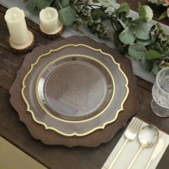 6 Round 13" Rustic Wooden Acrylic Charger Plates With Scallop Rim Design -Optimal Home Decoration 6 round 13 rustic wooden acrylic charger plates with scallop rim design 30202651115583