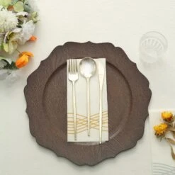 6 Round 13" Rustic Wooden Acrylic Charger Plates With Scallop Rim Design -Optimal Home Decoration 6 round 13 rustic wooden acrylic charger plates with scallop rim design 30202651148351