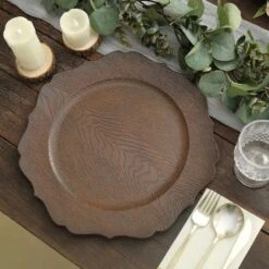 6 Round 13" Rustic Wooden Acrylic Charger Plates With Scallop Rim Design -Optimal Home Decoration 6 round 13 rustic wooden acrylic charger plates with scallop rim design 30202651246655