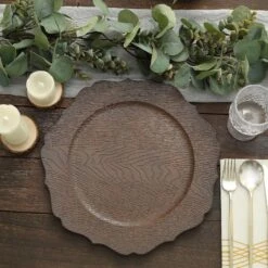 6 Round 13" Rustic Wooden Acrylic Charger Plates With Scallop Rim Design -Optimal Home Decoration 6 round 13 rustic wooden acrylic charger plates with scallop rim design 30202651279423