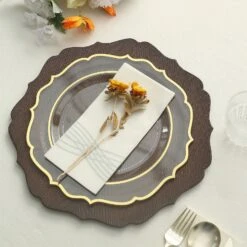6 Round 13" Rustic Wooden Acrylic Charger Plates With Scallop Rim Design -Optimal Home Decoration 6 round 13 rustic wooden acrylic charger plates with scallop rim design 30202651443263