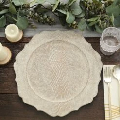 6 Round 13" Rustic Wooden Acrylic Charger Plates With Scallop Rim Design -Optimal Home Decoration 6 round 13 rustic wooden acrylic charger plates with scallop rim design 30202710229055