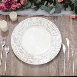 6 Round 13" Rustic Wooden Plastic Charger Plates With Rose Embossed Rim - White Washed 16 6 Round 13" Rustic Wooden Plastic Charger Plates With Rose Embossed Rim - White Washed -Optimal Home Decoration 6 round 13 rustic wooden plastic charger plates with rose embossed rim white washed chrg plst0015w wht 30444326682687