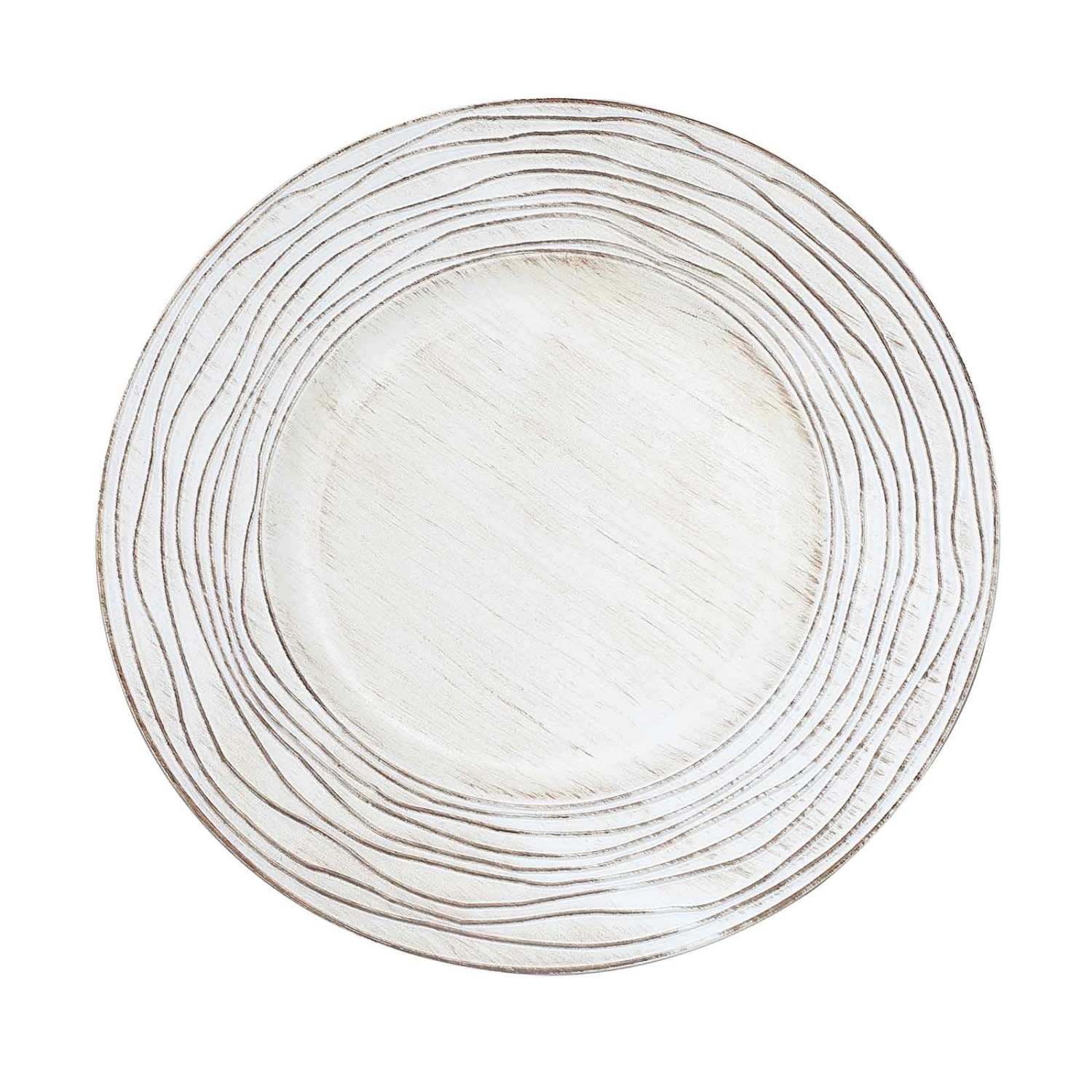6 Round 13" Rustic Wooden Plastic Charger Plates With Rose Embossed Rim - White Washed 3 6 Round 13" Rustic Wooden Plastic Charger Plates With Rose Embossed Rim - White Washed