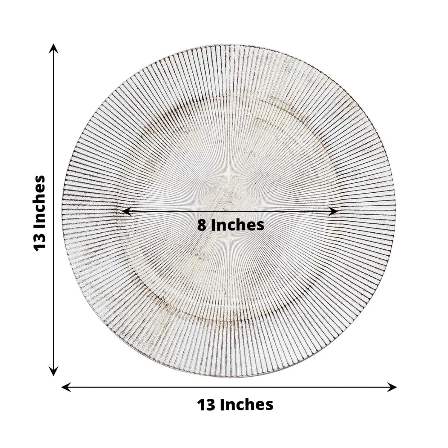 6 Round 13" Rustic Wooden Plastic Charger Plates With Sunray Design - White Washed 4 6 Round 13" Rustic Wooden Plastic Charger Plates With Sunray Design - White Washed - Image 2