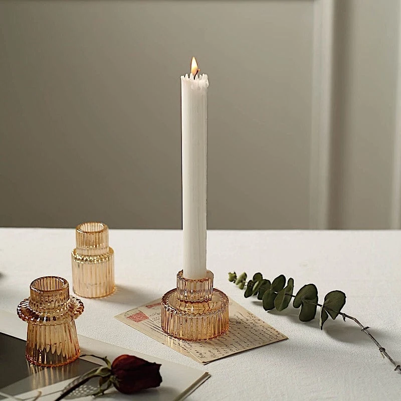 6 Round 3" Mini Ribbed Glass Taper Candle Holders Centerpieces 7 6 Round 3" Mini Ribbed Glass Taper Candle Holders Centerpieces - Image 5
